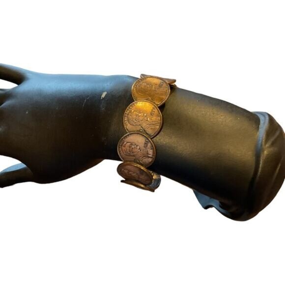 Vintage 1970-1980 Penny Coin Cuff Bracelet With Abraham Lincoln Design - Picture 5 of 5